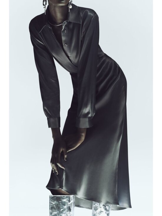Zara Dresses & Skirts - Zara Space Grey Silky Midi Skirt